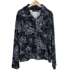 Jane Ashley Jacket Womens 1X Black Fleece Floral Zip Front Whimsigoth Retro Y2K